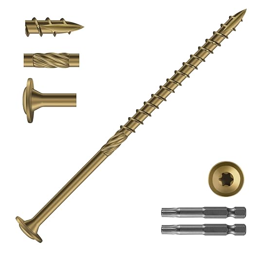 #14 x 5 Inch Lag Screws (57Pcs) 2lb. Structural Wood Screw, Bronze, Carbon Steel, Washer Head, Rust Resistant epoxy Coated, T30 Star Bit