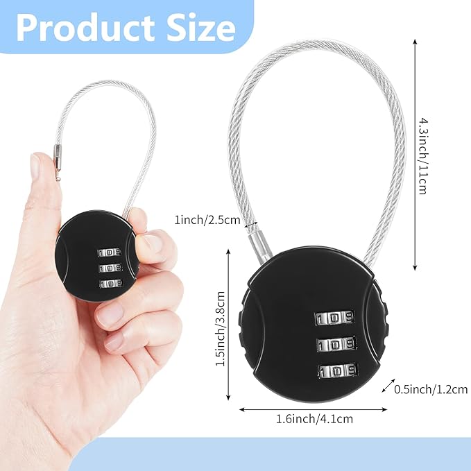 Therwen 36 Pcs Combination Lock 3 Digit Gym Waterproof Padlock Resettable Bag Luggage Gate Combination Lock Outdoor for School Fence Travel Toolbox Storage, Black