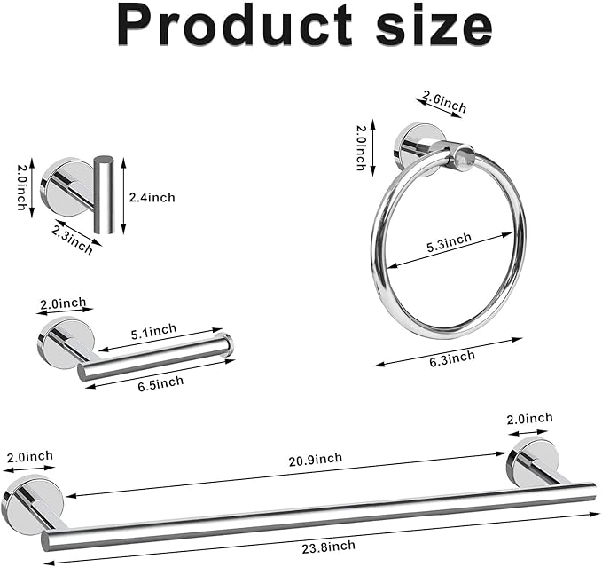 Cilee 10 Piece Chrome Bathroom Hardware Set,2 Pack 5 Piece Bathroom Accessories Set Include 24 inch,16 inch Toilet Paper Holder, Towel bar,Towel Ring,Towel Hook,Stainless Steel Wall Mounted
