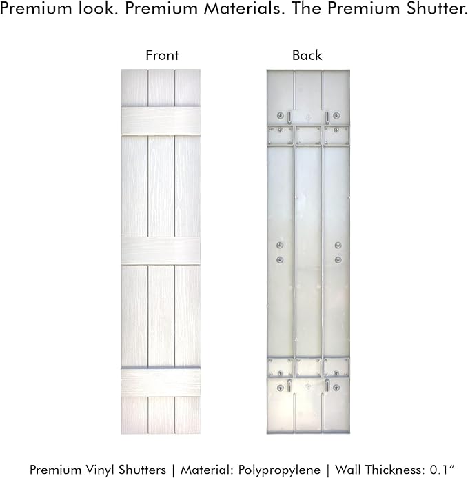 Board & Batten Vinyl Shutters (1 Pair) | 11"x67" (3-Board) - Dover White/Paintable | Exterior Window Shutters | Includes Mounting Hardware | Simple Installation | Made in USA