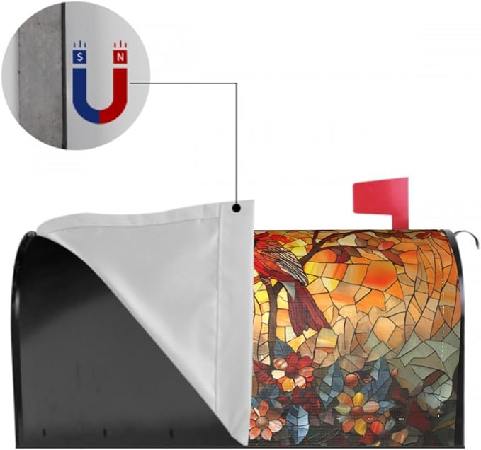 Giwawa Stained Glass Cardinal Birds Mailbox Covers Magnetic for Fall Mailbox Cover Large Autumn Mail Box Covers Oversized 25.5 x 21 Thanksgiving Decorations Outdoor Welcome Mailbox Wrap