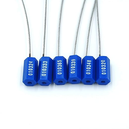 Steel Security Cable Seals Numbered Tamper Proof Security Tags Anti-Theft Pull-Tite Container Trailer Pad-Lock Ties Straps (Blue, Pack of 100pcs)