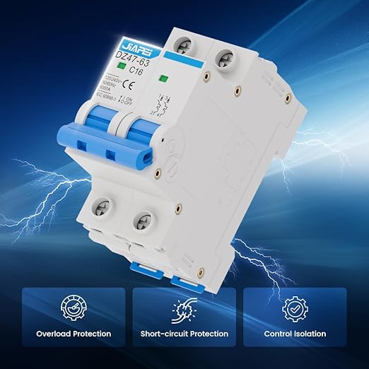 AC Miniature Circuit Breaker, 120V/240V 2 Pole 16 Amp DIN Rail Mount Circuit Breaker, MCB C16 Solar AC Disconnect Switch,Thermal Magnetic Trip