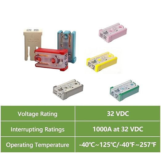 10 pcs Slotted Automotive MCASE Mini Shaped Cartridge Fuse Kit, 60A, 32V