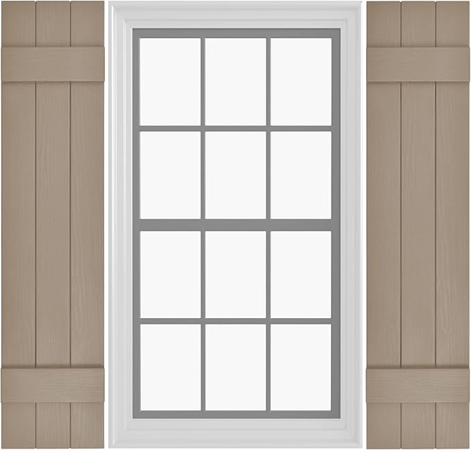 Board & Batten Vinyl Shutters (1 Pair) | 11"x35" (3-Board) - Coastal Sand Dune | Exterior Window Shutters | Includes Mounting Hardware | Simple Installation | Made in USA
