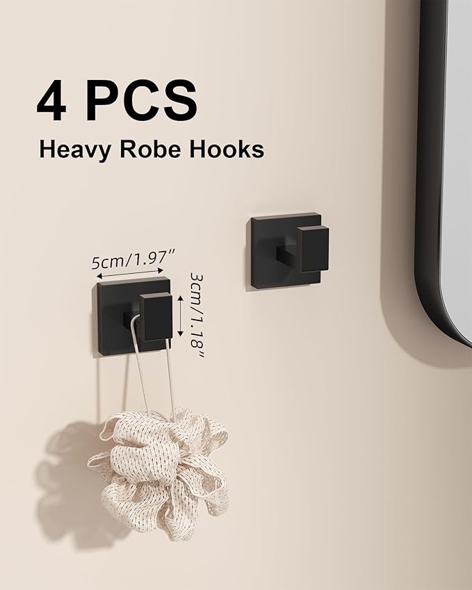 Matte Black Bathroom Hardware Set, 10-Piece Stainless Steel Bathroom Accessories with Double 24" Towel Bars, 2X Toilet Paper Holders with Shelves, 4X Towel Hooks, 2X Towel Rings