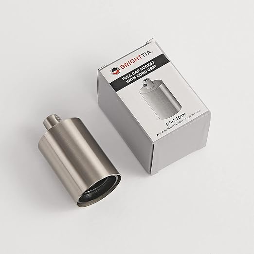 BRIGHTTIA E26 Light Bulb Socket with Cover & Cord Grip - Standard Screw-in Lamp Holder Socket Replacement for DIY Decorative Vintage Retro Industrial Edison Pendant Lighting - 2 Pack (Brushed Nickel)