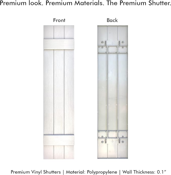 Board & Batten Vinyl Shutters (1 Pair) | 11"x31" (3-Board) - Dover White/Paintable | Exterior Window Shutters | Includes Mounting Hardware | Simple Installation | Made in USA