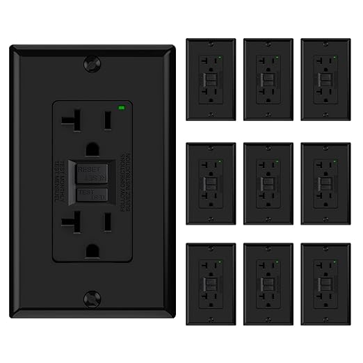 ELEGRP GFCI Outlet 20 Amp, Self-Test GFI Electrical Outlet with Narrow Design, GFCI Receptacle with LED Indicator, UL Listed, Black, Wall Plate Included, 10 Pack