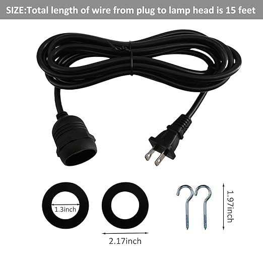 10 Feet Waterproof Wire Electric Light Socket, 1 Pack Outdoor Black Plug in Pendant Light, E26 E27 Socket for Vintage DIY Extension Cable Hanging Lamp