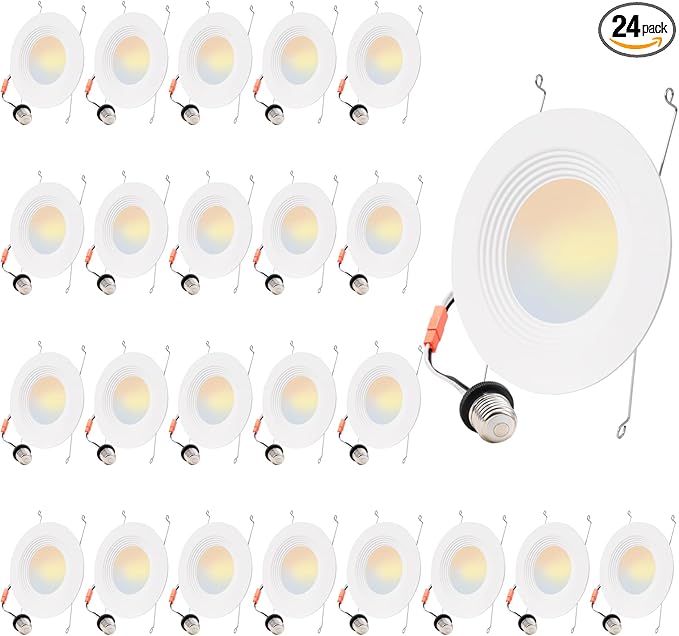 Energetic 24 Pack 5/6 Inch 5CCT Retrofit Recessed Ceiling Lighting, LED Can Lights, Dimmable Downlight, 12.5W, Equivalent 100W, 2700K/3000K/4000K/5000K/6500K Selectable, Damp Rated, Baffle Trim, ETL