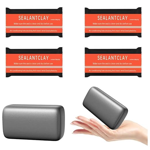 Quick Mending Mud & Waterproof Gray Sealant Putty (Pack of 4) - Ideal for Sealing: Air Conditioning Gaps, Wall Holes, and Drain Pipe Connections,Duct Seal Repair Sealing Clay.