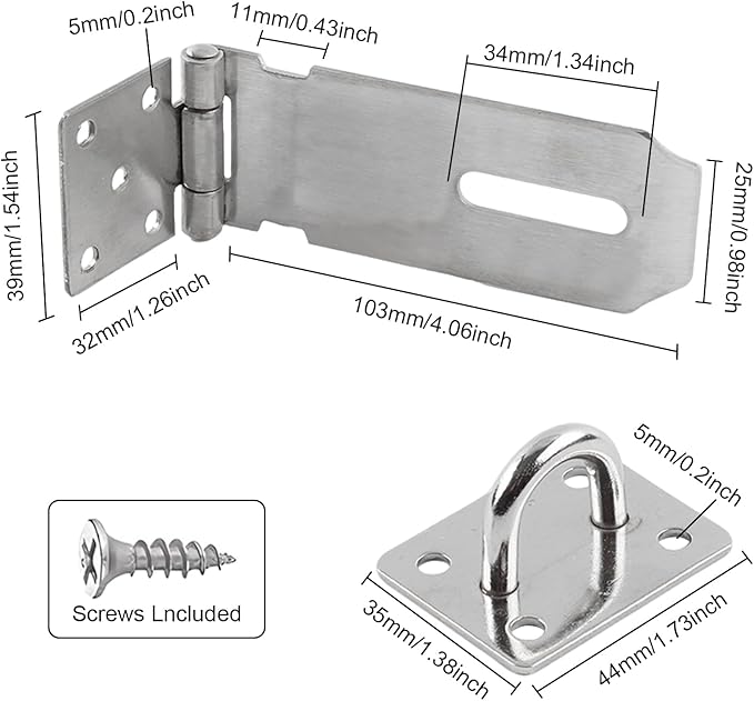 HOWDIA 180 Degree Hasp Lock Latch with Padlock, 4 Inch Stainless Steel Pad Lock Latches Locking Latch Security Door Clasp Hasp for Shed/Gate/Storage(Silver)