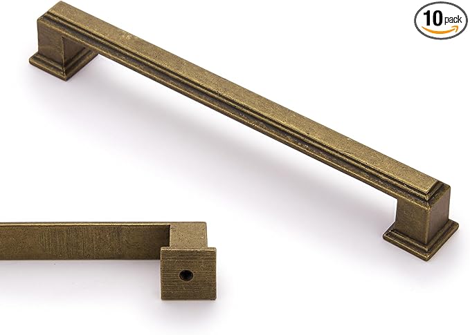 10 Pack 6.3 Inch(160mm) Hole Center Antique Brass Modern Cabinet Pulls Kitchen Cabinet Handles Kitchen Cabinet Hardware Timeless Drawer Pulls for Dresser Cupboard Wardrobe, A-Brass(6.3x10)