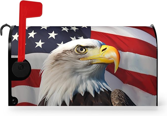 Eagle Patriotic Mailbox Covers Magnetic Large Size American 4th of July USA Flags Mailbox Cover Oversized Remember Day Post Box Wraps Decor Waterproof for Garden Yard 21x25.5 Inch
