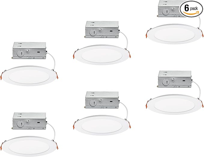 Builder Essential 5in 650 Lumens Round LED Recessed Light and Housing for Remodel or New Construction with 5-CCT 2700-3000-3500-4000-5000K in White (Pack of 6) IC-Rated