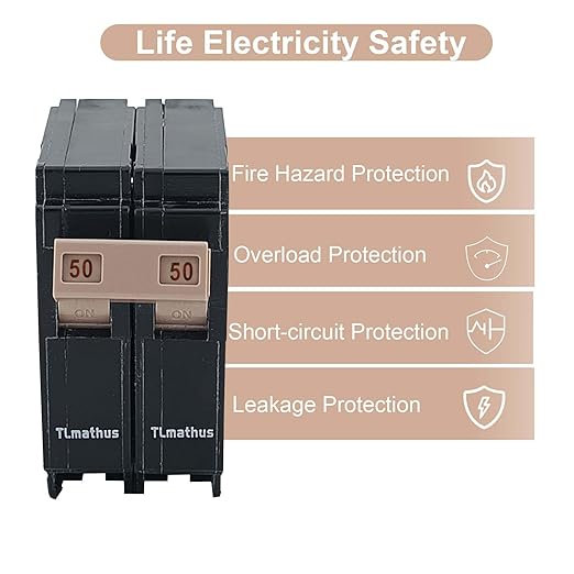 50 Amp Double Pole Breaker Plug on Mount Standard Miniature Circuit Breaker Thermal Magnetic Protection, 10KA 120/240V, Suitable for Various Brands of Load Centers
