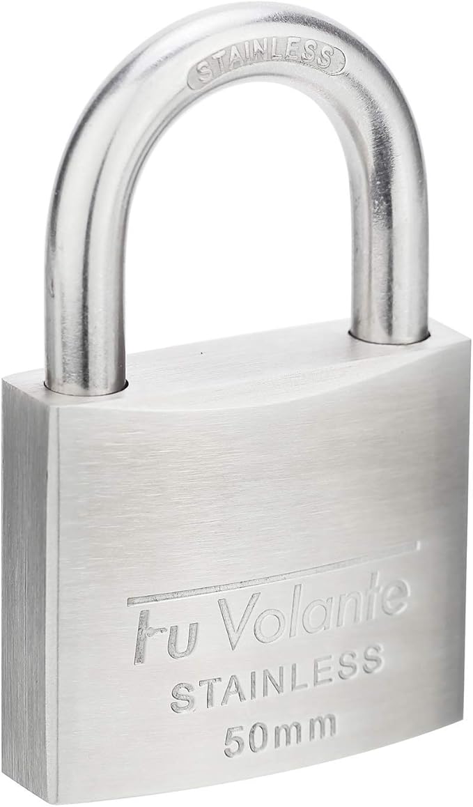 Stainless Steel Pin Tumbler Padlock, 304 Marine Series, Weatherproof Padlock for Outdoor use, 2 inch Wide Body, Keyed Different - Stainless Steel Body & Shackle