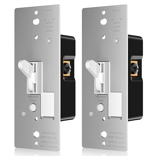AIDA Toggle Slide Dimmer Switch for Dimmable LED Light/CFL/Incandescent 600 Watt max, Single-Pole or 3-Way, Rocker On/Off Wall Switch with Dimmer Slider, Wall Plate NOT Included, UL, White, 2 Pack