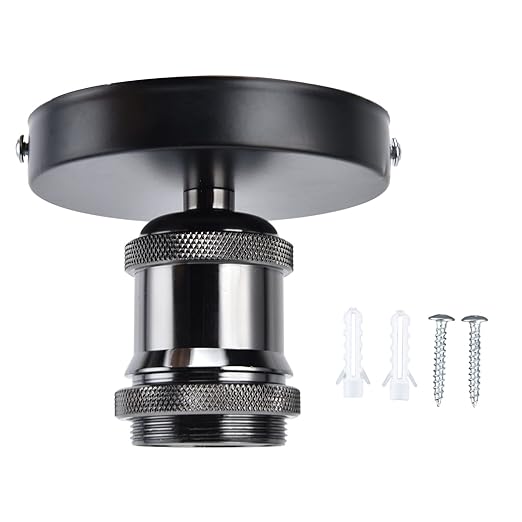 E26/E27 Screw Head Light Socket 100-240V Vintage Ceiling Light Wall Lamp Bulb Holder Socket for Hallway,Kitchen,Basement,Garage,Bar,Restaurant (Black)