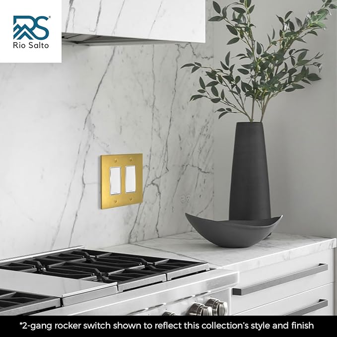 Rio Salto Modern Edge Metal Brass Gold Toggle Light Switch Cover Metal Decorative Toggle Switch Covers Wall Plate Outlet Flip Switch Cover Socket Togle - Midsize 1 Gang 5-Pack