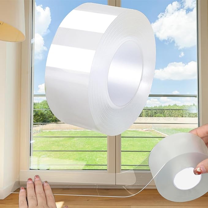 Window Weather Sealing Tape 2 Inch x 33 FT Weather Stripping Residue-Free Clear Window Draft Isolation Sealing Film Caulk Tape for Doors and Shower Glass Gaps Bathroom