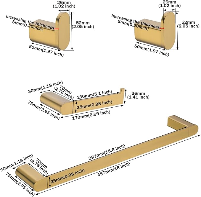 RANDOM Champagne Bronze Bathroom Hardware Set Bathroom Towel Holder Set 4 Piece Include 18” Towel Bar Toilet Paper Holder and 2 Towel Hooks Wall Mount Stainless Steel Brushed Gold Towel Bar Set
