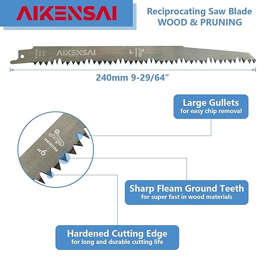 10-Piece S1531L 240mm 5TPI Wood Reciprocating Saw Blades Pruning Saw Blades for Fast Wood Cutting Compatible with Milwaukee Makita Dewalt Ryobi etc