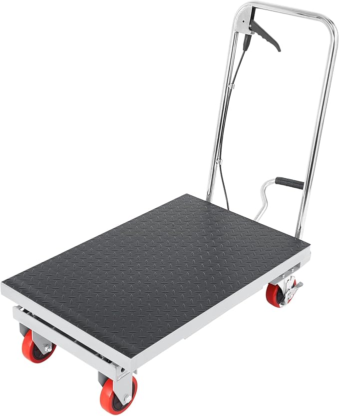 VEVOR Hydraulic Lift Table Cart, 500lbs Load Capacity 28.5 Inch Lifting Height, Manual Single Scissor Lift Table with 4 Wheels and Non-Slip Pad, Hydraulic Scissor Cart for Material Handling, Gray