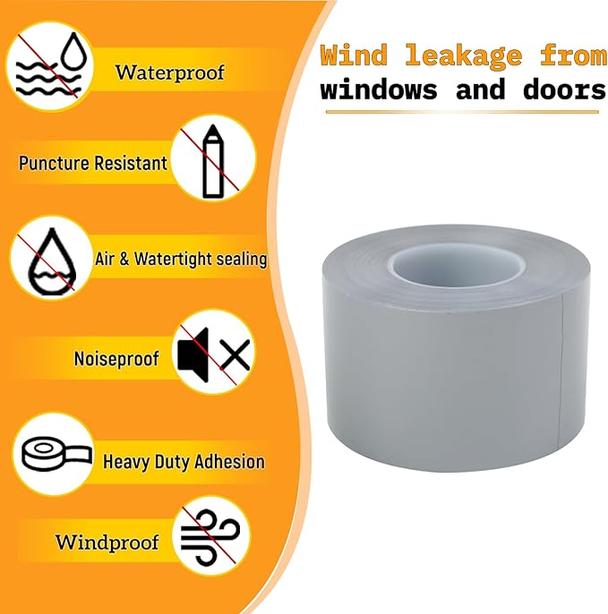 Window Insulation for Winter Weather Sealing Tape 2 Inch x 50 Yards Weather Stripping Residue Free Draft Isolation Sealing Film Tape for Doors Windows and Shower Glass Gaps Gray Color
