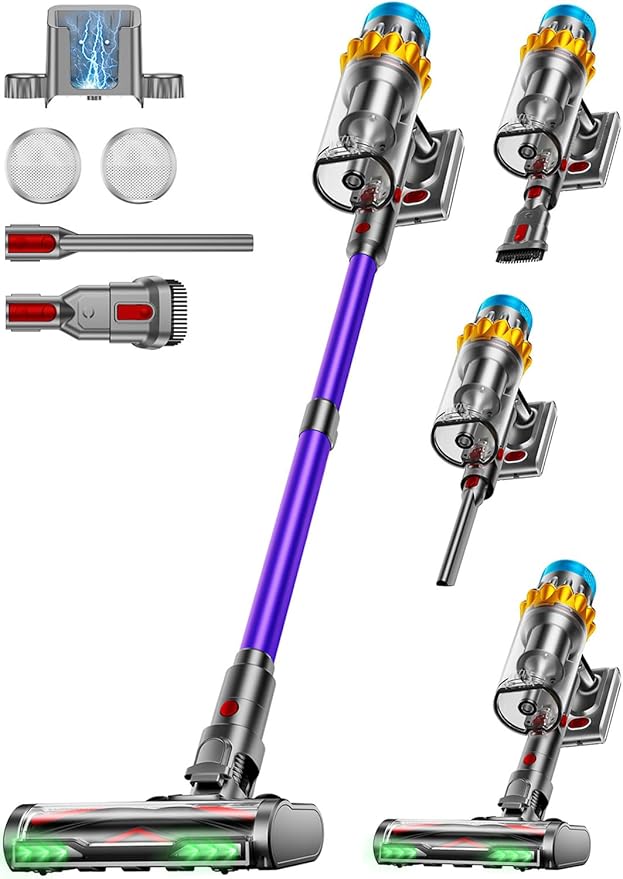 Cordless Vacuum Cleaner, 600W 50KPA 70Min Powerful Vacuum Cleaners for Home, Self-Standing Stick Vacuum Cordless Rechargeable/ Anti-Tangle/OLED Screen/1.8L Cup for Home Pet Hair/Carpet/Hardwood Floor