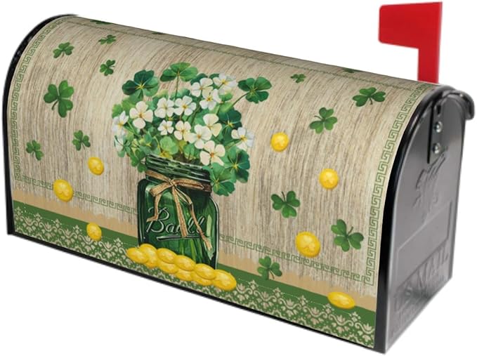Kawani St Patrick's Day Mailbox Cover - Magnetic Lucky Clover Green Shamrock Post Box Cover Wraps - Standard Size 25.5 x 21 Inch