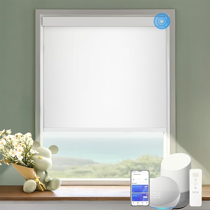 Motorized Blinds with Remote Cordless Automatic Motorized Shades Custom Blinds for Windows Smart Curtains Compatible with Alexa Google Home(Blackout Ivory White,W60 x H72in)
