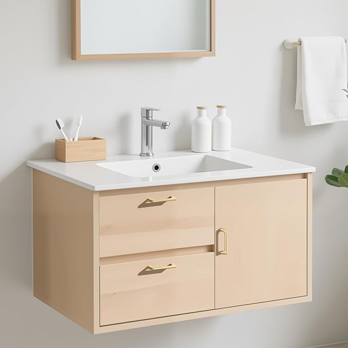 10 Pack 3 Inch(76mm) Hole Center Modern Brushed Gold Cabinet Pull Handle Timeless Vanity Drawer Pull Handle Classic Cabinet Hardware for Kitchen Dresser Bathroom, Screws Included, B-Gold(3x10)