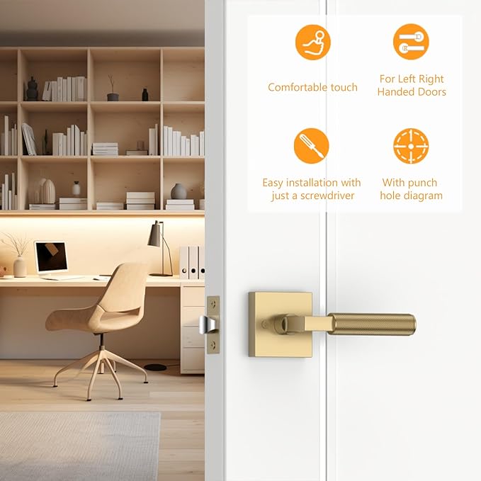 Amerdeco 3 Pack Champagne Bronze Passage Door Handles,Heavy Duty Non-Locking Door Lever for Hall, Closet,Office Area, Shopping Malls AM0021