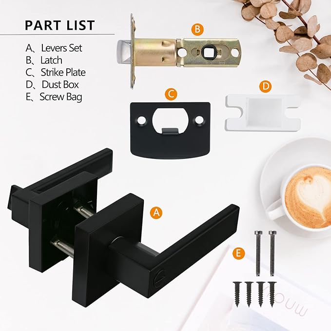 NEWBANG Solid Privacy Door Lever Handle for Bedroom Bathroom in Matte Black Finish