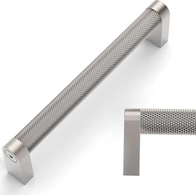 Amerdeco 10 Pack Brushed Satin Nickel knurled Cabinet Pulls 5 Inch Hole Centers Kitchen Cabinet Handles Hardware Kitchen Handles for Cabinets Handles ZH0064