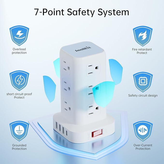 PD 20W USB C Surge Protector, Mini Power Strip Tower Travel 12 AC 4 USB Power Strip with USB Ports 6.5FT Overload Protection for Home Office