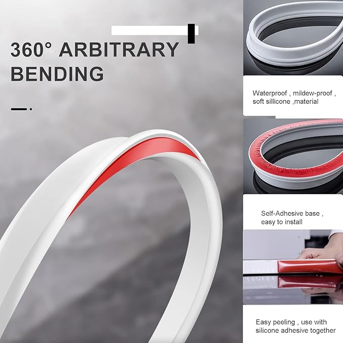 Silicone Wet Room Bathroom Floor Seal Screen Door Seal Strip Shower Dam Prevents Overflow of Water | Waterproof Self-Adhesive and Bendable Waterproof Strip for Wet and Dry Separation (White-59 inch)