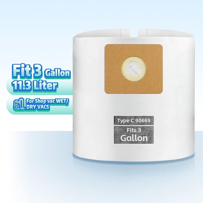 for Shop Vac Bags 3 Gallon, Type C - 90669 9066900 9066933 Vacuum Cleaner Disposable Collection Filter Bags 5 PCS