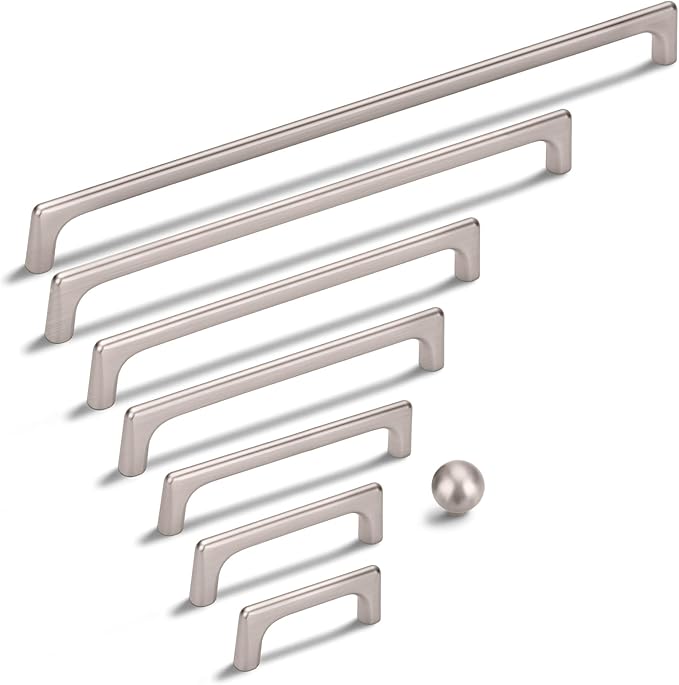 15 Pack 6.3 Inch(160mm) Hole Center Modern Brushed Satin Nickel Cabinet Pull Handle Timeless Vanity Drawer Pull Handle Classic Cabinet Hardware for Kitchen Bathroom, Screws Included, Nickel-B(6.3x15)