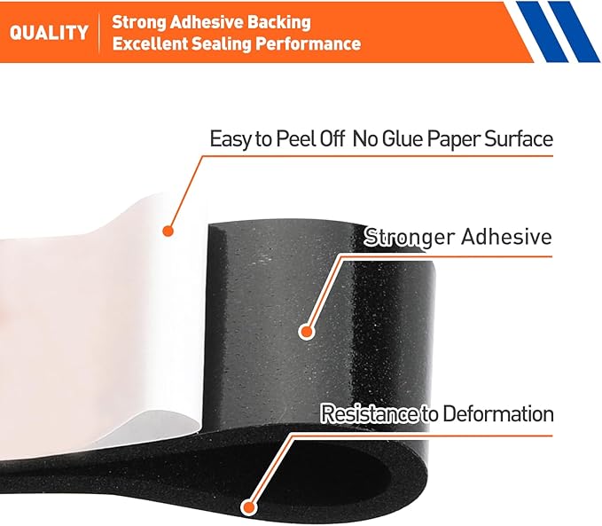 MAGZO Weather Stripping Door Seal,1 Inch Wide X 3/8 Inch Thick Adhesive Foam Tape Soundproof Weatherstripping for Windows, 2 Rolls Total 13FT Black