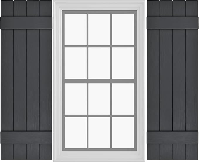 Board & Batten Vinyl Shutters (1 Pair) | 14.5"x47" (4-Board) - Cornerstone Grey | Exterior Window Shutters | Includes Mounting Hardware | Simple Installation | Made in USA
