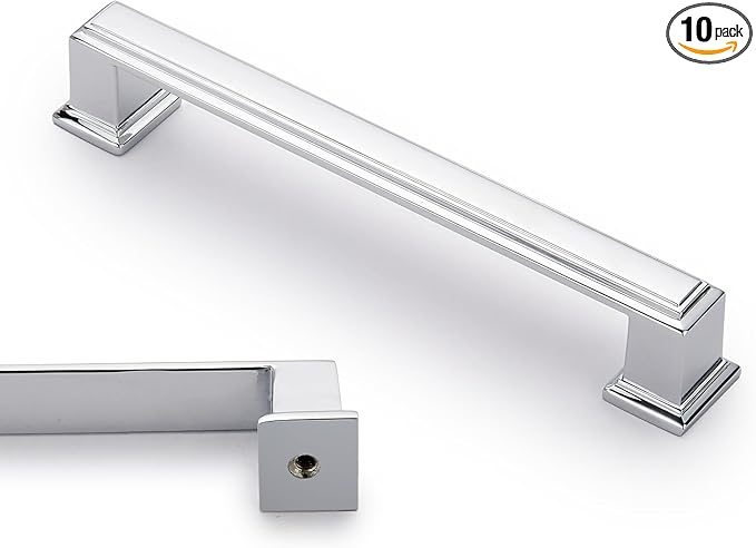 10 Pack 5 Inch(128mm) Hole Center Polished Chrome Modern Cabinet Pulls Kitchen Cabinet Handles Kitchen Cabinet Hardware Timeless Drawer Pulls for Dresser Cupboard Wardrobe, Chrome(5x10)