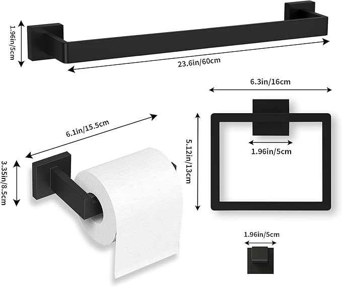 15-Pieces Matte Black Bathroom Accessories Set, 23.6 Inch Bath Towel Bar Set, SUS 304 Stainless Steel Bathroom Hardware Set, Towel Racks for Bathroom Wall Mounted.