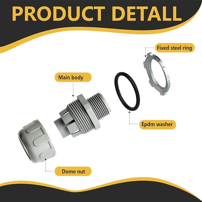 Conduit Connectors, 3/4 Inch Liquid Tight Connector NPT Non-Metallic for PVC Electrical Flexible Conduit Fittings, 180 Degree Straight, UL Listed for Home Outdoor Tubes Tools, Grey (5-Pack)