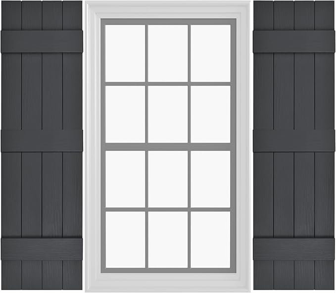 Board & Batten Vinyl Shutters (1 Pair) | 14.5"x63" (4-Board) - Cornerstone Grey | Exterior Window Shutters | Includes Mounting Hardware | Simple Installation | Made in USA