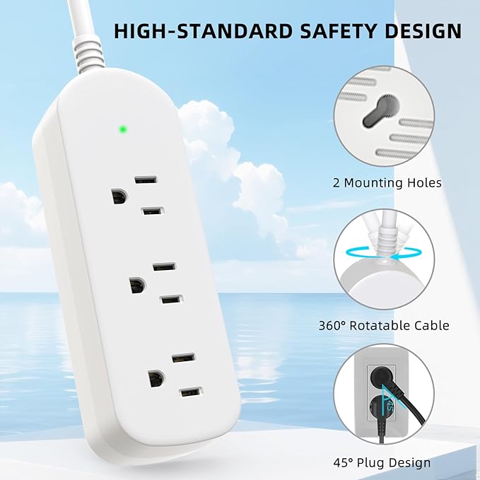 Surge Protector Power Strip, KPQ IPX6 Grade Waterproof Outdoor/Indoor Power Strip Weatherproof with 3 AC Outlets, 5FT Extension Cord, Wall Mountable for Home, Office, Camping-White