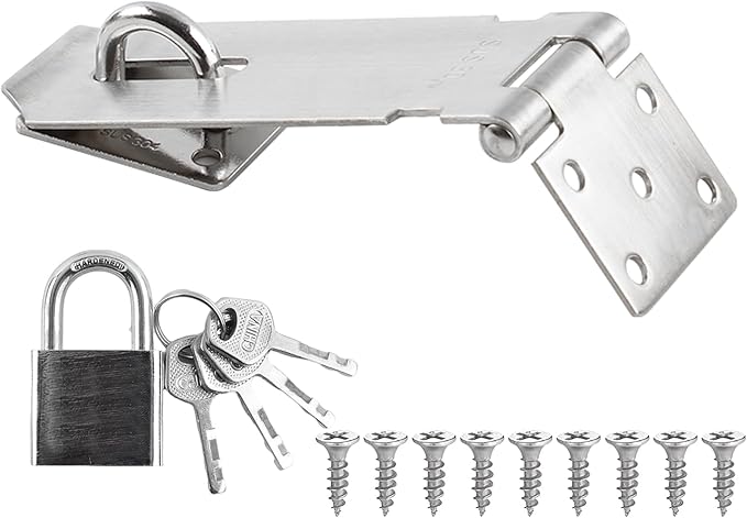 HOWDIA 180 Degree Hasp Lock Latch with Padlock, 5 Inch Stainless Steel Pad Lock Latches Locking Latch Security Door Clasp Hasp for Shed/Gate/Storage(Silver)