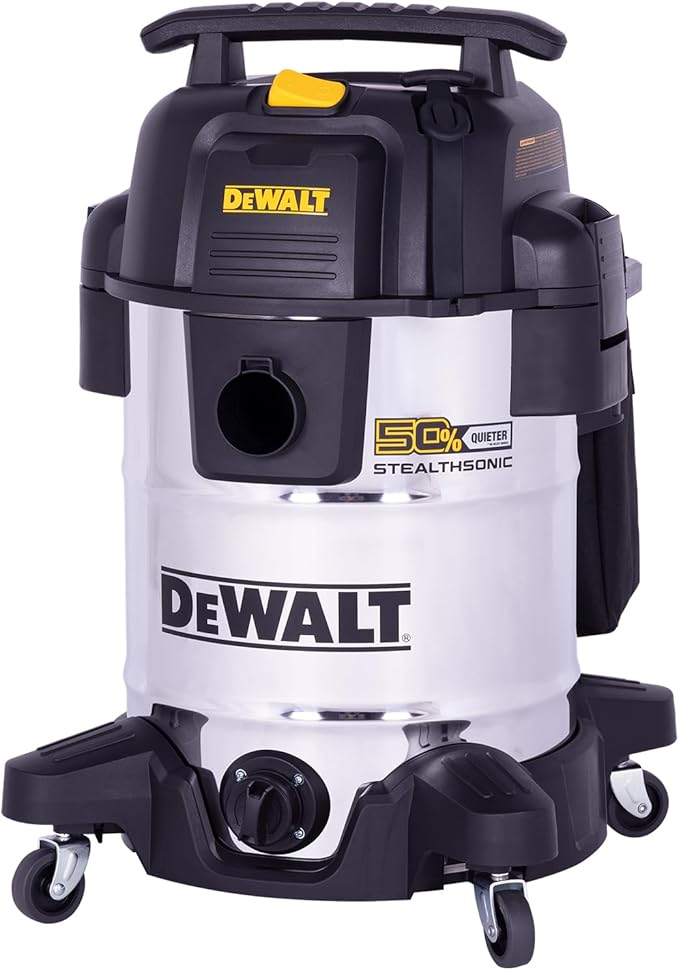 DEWALT 10 Gallon STEALTHSONIC Wet and Dry Shop Vacuum, Ultra Quiet Heavy Duty With Attachments, Powerful Outdoor Vac for Car, Garage, Workshop, Jobsite, Patio, DXV10S-QT, 5 Peak HP
